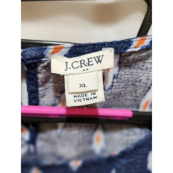 J.Crew Womans XL Blue Denim Blouse Ikat Linen Tribal Boxy Southwestern Aztec - Picture 7 of 12